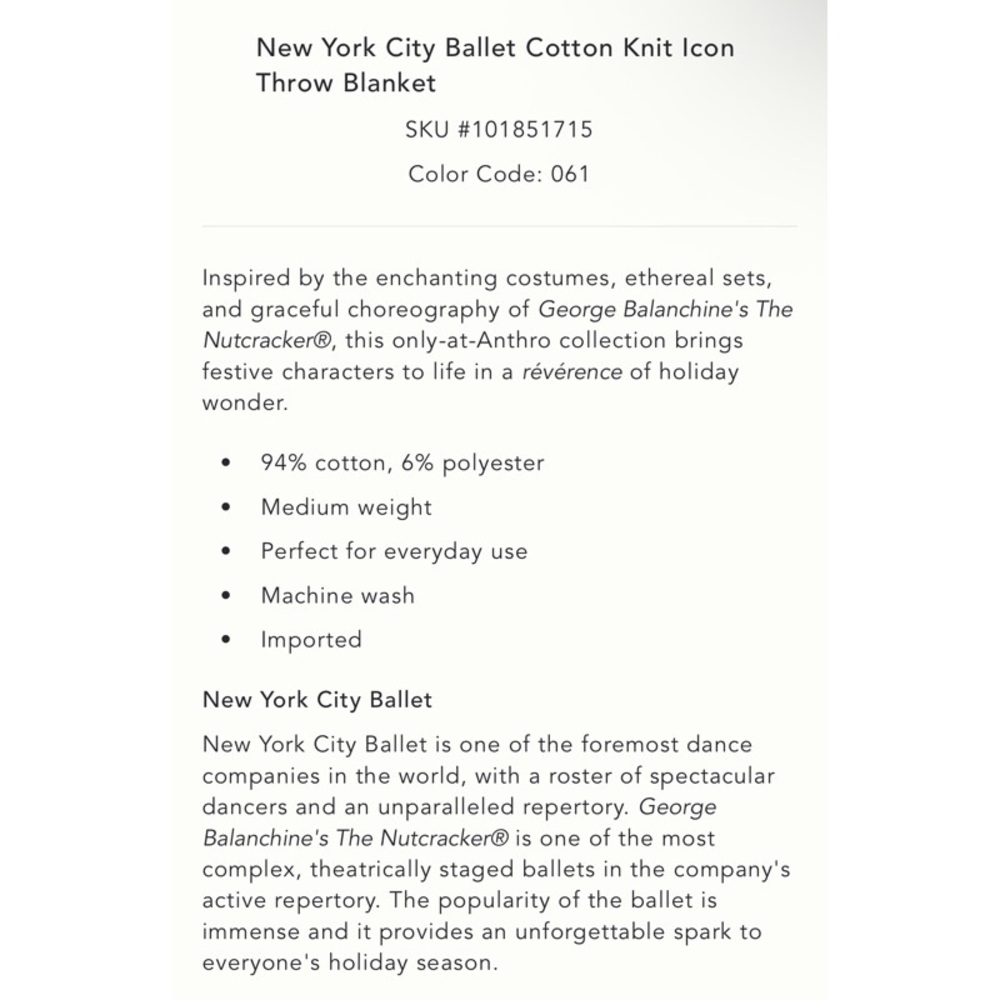 New York City Ballet Cotton Knit Icon Throw Blanket - Picture 4 of 8